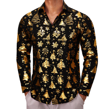 Black Golden Christmas Pattern Men's Dress Shirt shirt    - Sophisticated Gentlemen