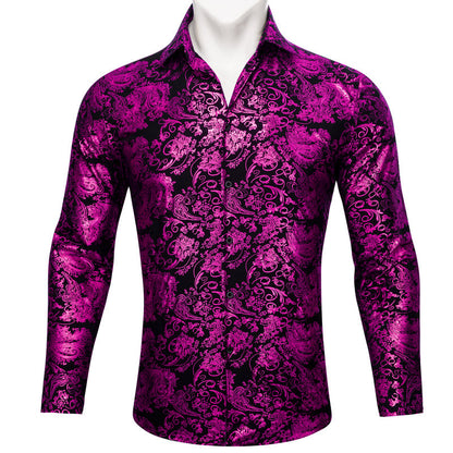 Purple Black Floral Paisley Silk Dress Shirt shirt S   - Sophisticated Gentlemen
