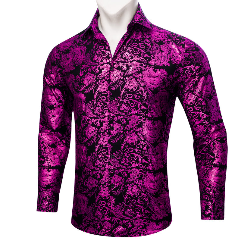Purple Black Floral Paisley Silk Dress Shirt shirt    - Sophisticated Gentlemen