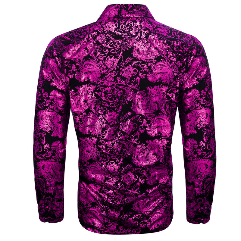 Purple Black Floral Paisley Silk Dress Shirt shirt    - Sophisticated Gentlemen