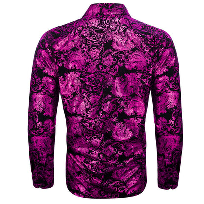 Purple Black Floral Paisley Silk Dress Shirt shirt    - Sophisticated Gentlemen
