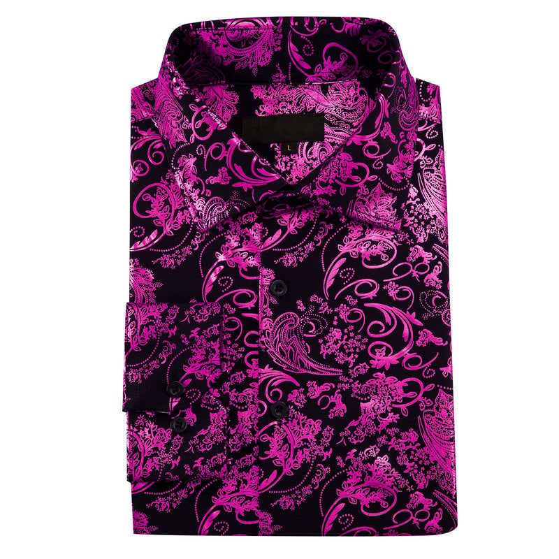 Purple Black Floral Paisley Silk Dress Shirt shirt    - Sophisticated Gentlemen