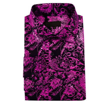 Purple Black Floral Paisley Silk Dress Shirt shirt    - Sophisticated Gentlemen