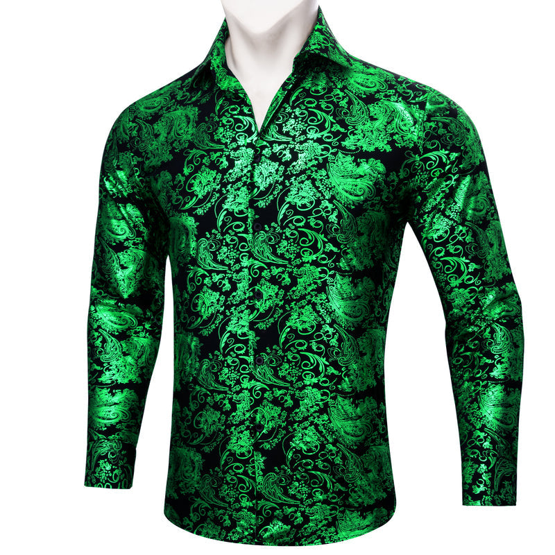 Emerald Green Floral Paisley Silk Dress Shirt shirt    - Sophisticated Gentlemen