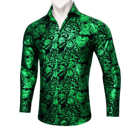 Emerald Green Floral Paisley Silk Dress Shirt shirt    - Sophisticated Gentlemen