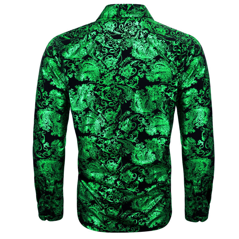 Emerald Green Floral Paisley Silk Dress Shirt shirt    - Sophisticated Gentlemen