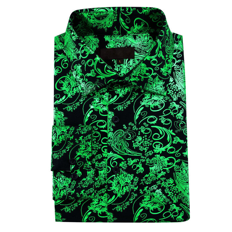 Emerald Green Floral Paisley Silk Dress Shirt shirt    - Sophisticated Gentlemen