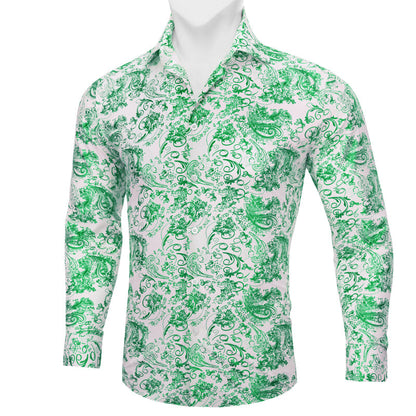 White Green Floral Paisley Silk Dress Shirt shirt    - Sophisticated Gentlemen