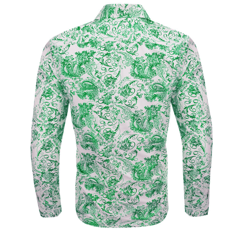 White Green Floral Paisley Silk Dress Shirt shirt    - Sophisticated Gentlemen