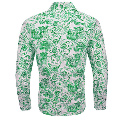 White Green Floral Paisley Silk Dress Shirt shirt    - Sophisticated Gentlemen