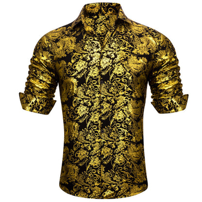 Yellow Black Floral Paisley Silk Dress Shirt shirt    - Sophisticated Gentlemen