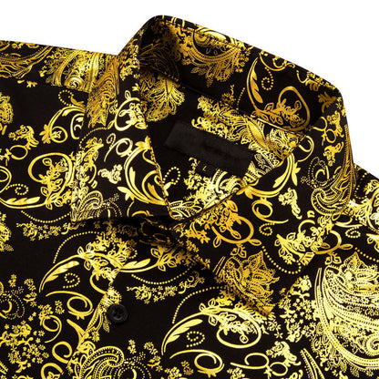Yellow Black Floral Paisley Silk Dress Shirt shirt    - Sophisticated Gentlemen