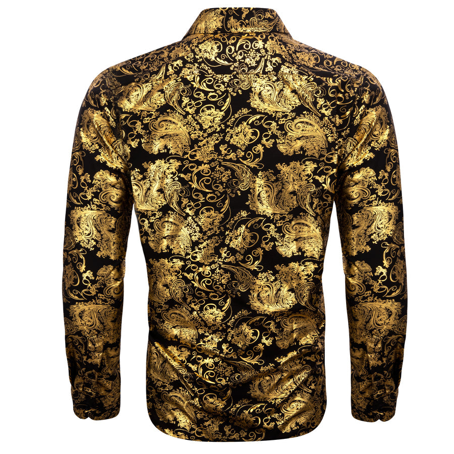 Gold Black Floral Paisley Silk Dress Shirt shirt    - Sophisticated Gentlemen