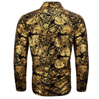 Gold Black Floral Paisley Silk Dress Shirt shirt    - Sophisticated Gentlemen
