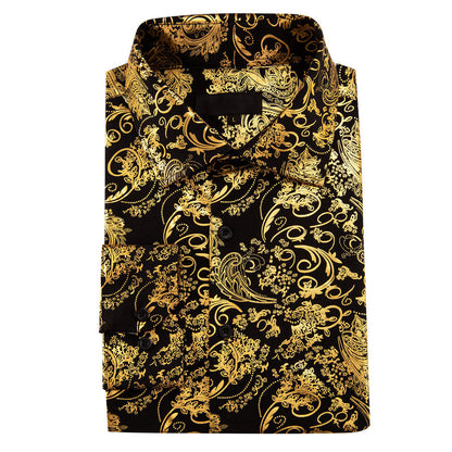 Gold Black Floral Paisley Silk Dress Shirt shirt    - Sophisticated Gentlemen