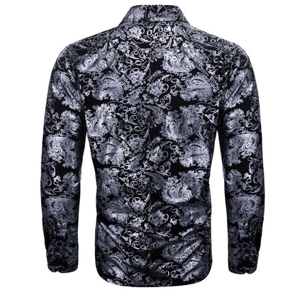Gray Black Floral Paisley Silk Dress Shirt shirt    - Sophisticated Gentlemen