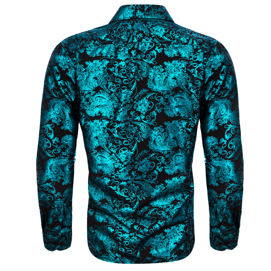 Teal Blue Green Floral Paisley Silk Dress Shirt shirt    - Sophisticated Gentlemen
