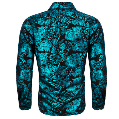 Teal Blue Green Floral Paisley Silk Dress Shirt shirt    - Sophisticated Gentlemen