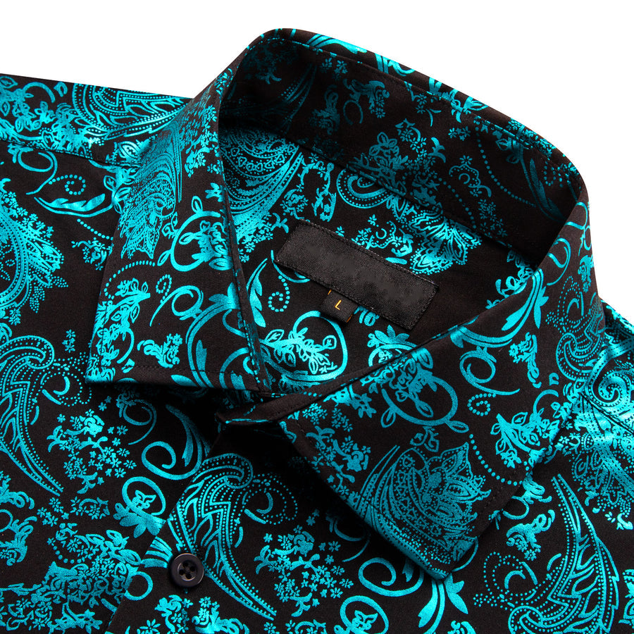 Teal Blue Green Floral Paisley Silk Dress Shirt shirt    - Sophisticated Gentlemen