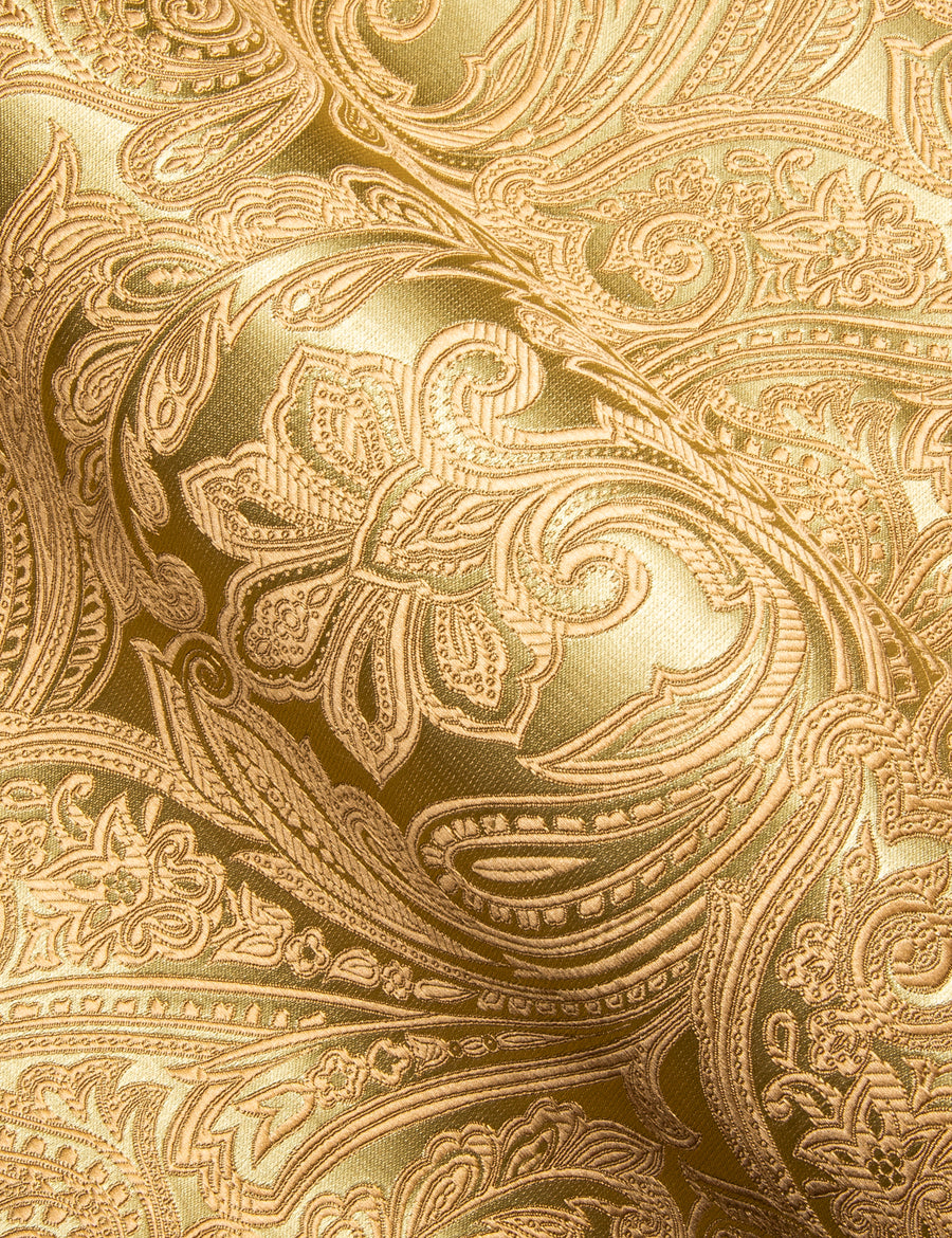 Yellow Paisley Flower Pattern Silk Dress Shirt shirt    - Sophisticated Gentlemen