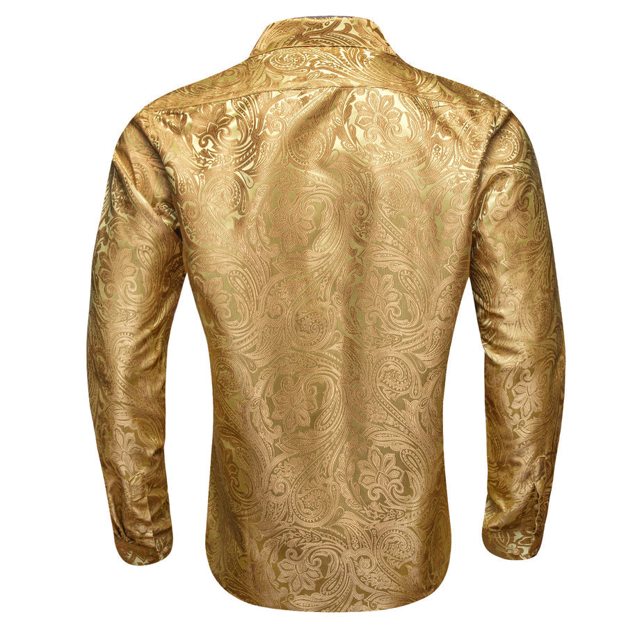 Yellow Paisley Flower Pattern Silk Dress Shirt shirt    - Sophisticated Gentlemen
