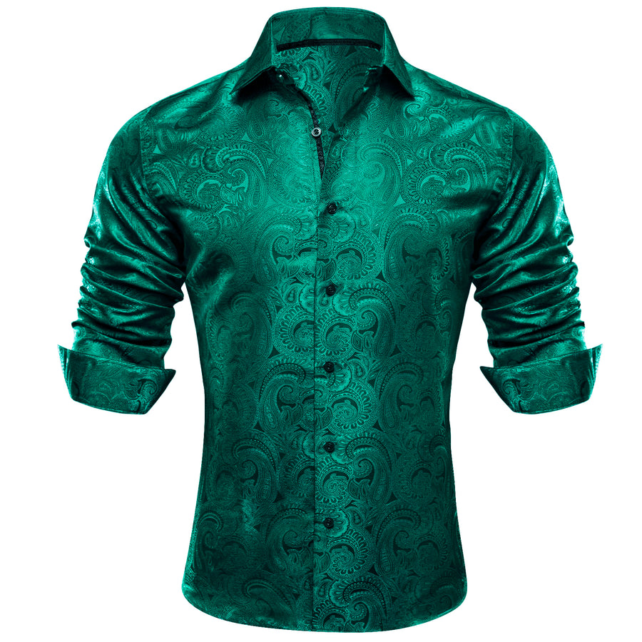 Green Paisley Silk Dress Shirt shirt    - Sophisticated Gentlemen