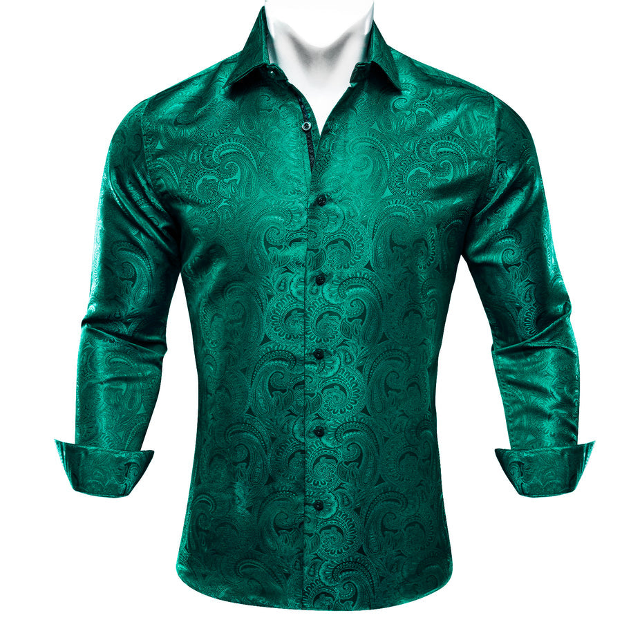 Green Paisley Silk Dress Shirt shirt    - Sophisticated Gentlemen