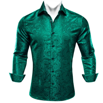 Green Paisley Silk Dress Shirt shirt    - Sophisticated Gentlemen