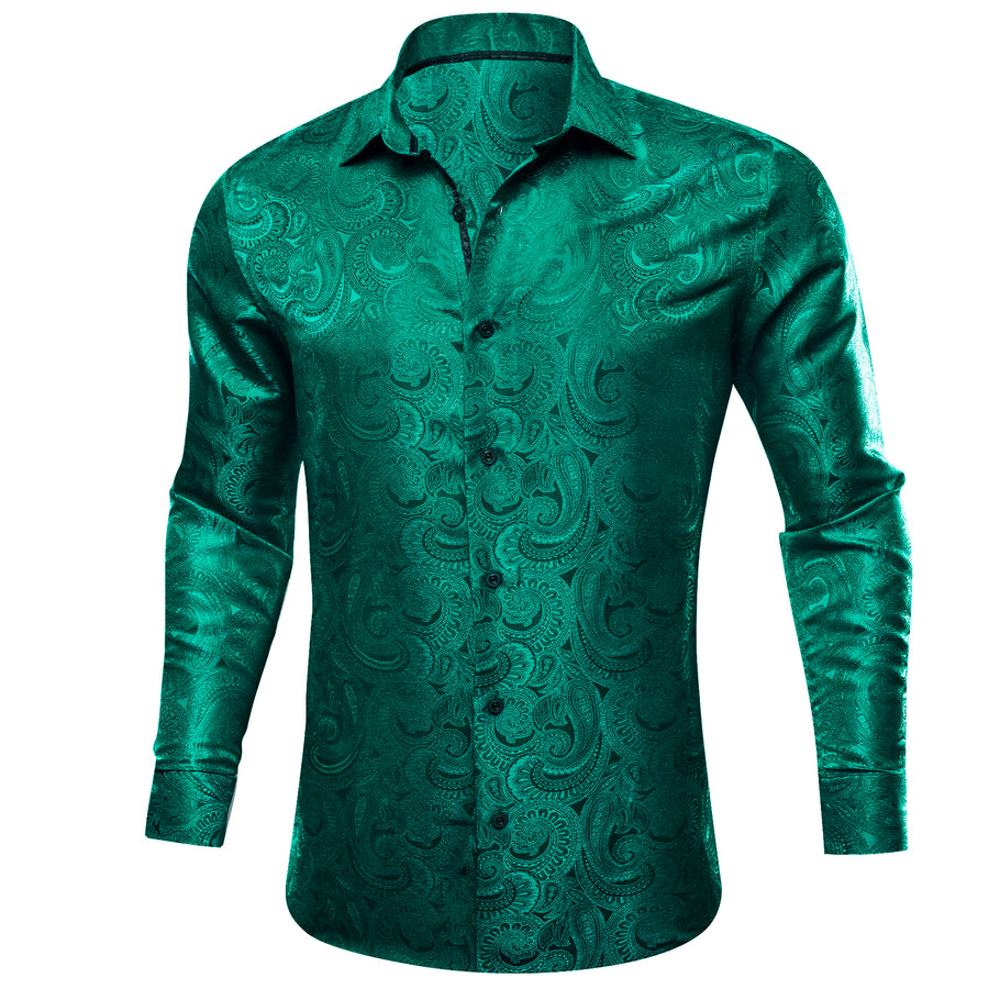 Green Paisley Silk Dress Shirt shirt S   - Sophisticated Gentlemen