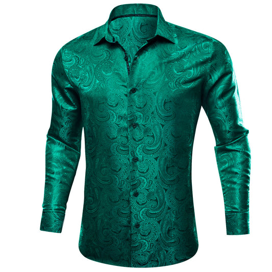 Green Paisley Silk Dress Shirt shirt S   - Sophisticated Gentlemen