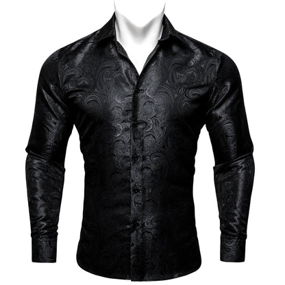 Black Paisley Pattern Silk Dress Shirt shirt S   - Sophisticated Gentlemen