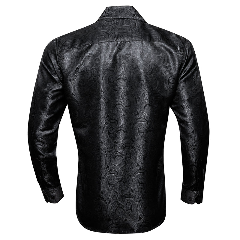 Black Paisley Pattern Silk Dress Shirt shirt    - Sophisticated Gentlemen