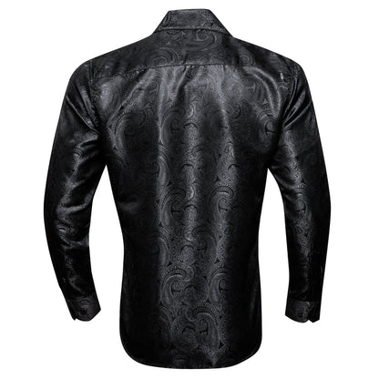 Black Paisley Pattern Silk Dress Shirt shirt    - Sophisticated Gentlemen