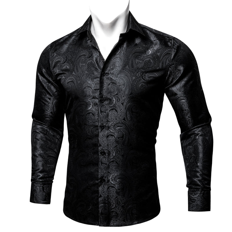 Black Paisley Pattern Silk Dress Shirt shirt    - Sophisticated Gentlemen