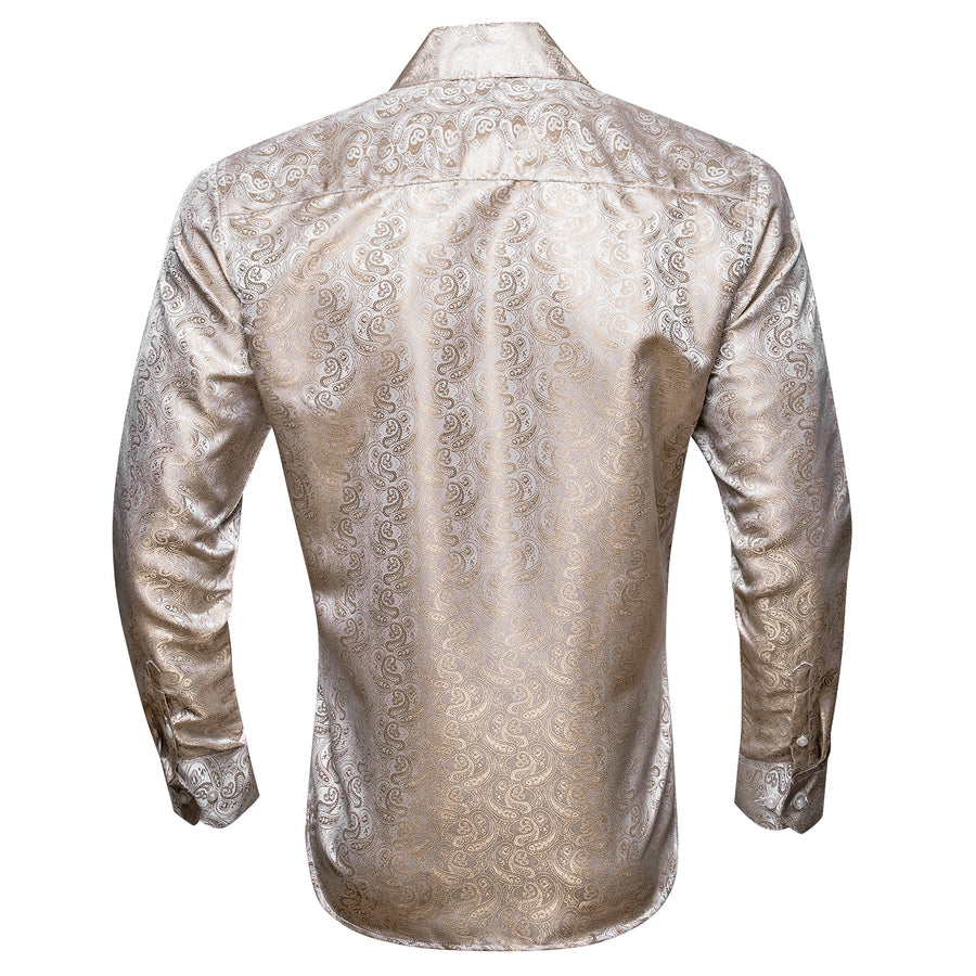 Champagne Golden Paisley Pattern Silk Dress Shirt shirt    - Sophisticated Gentlemen