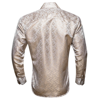 Champagne Golden Paisley Pattern Silk Dress Shirt shirt    - Sophisticated Gentlemen