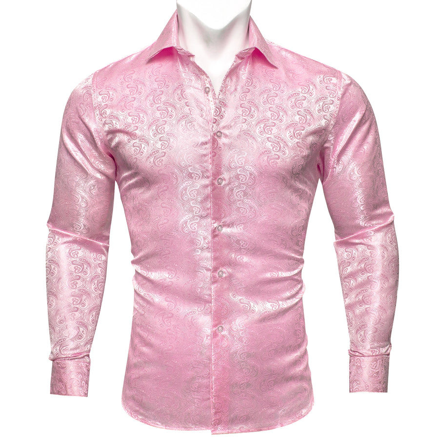 Pink Paisley Pattern Silk Dress Shirt shirt S   - Sophisticated Gentlemen