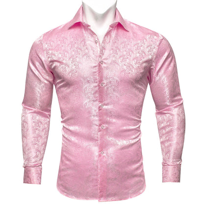 Pink Paisley Pattern Silk Dress Shirt shirt S   - Sophisticated Gentlemen