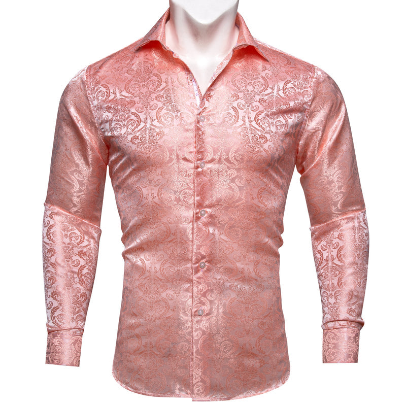 Pink Floral Pattern Silk Dress Shirt shirt S   - Sophisticated Gentlemen