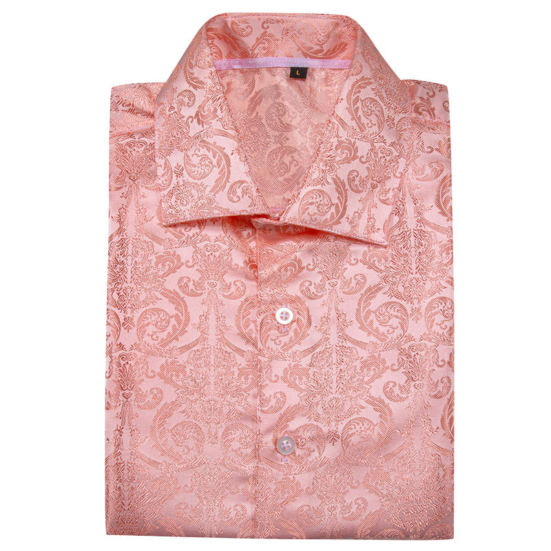 Pink Floral Pattern Silk Dress Shirt shirt    - Sophisticated Gentlemen