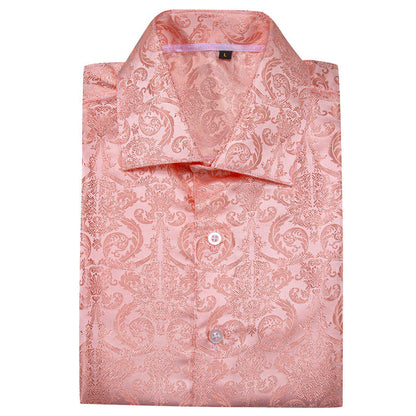 Pink Floral Pattern Silk Dress Shirt shirt    - Sophisticated Gentlemen