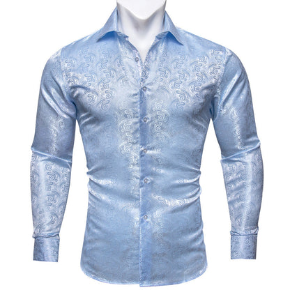 Baby Blue Paisley Pattern Silk Dress Shirt shirt S   - Sophisticated Gentlemen