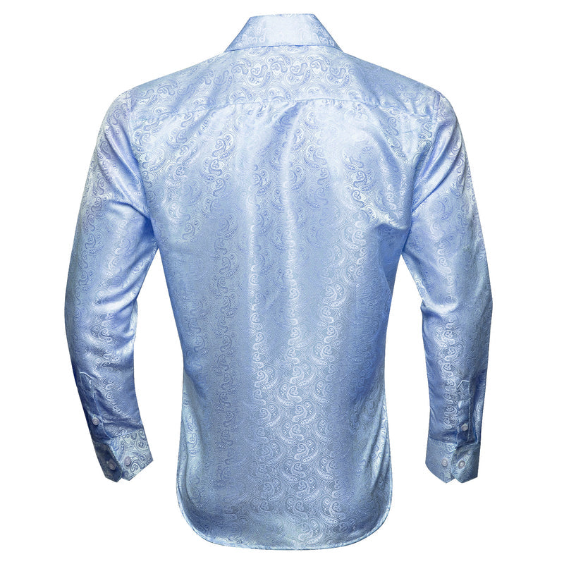 Baby Blue Paisley Pattern Silk Dress Shirt shirt    - Sophisticated Gentlemen