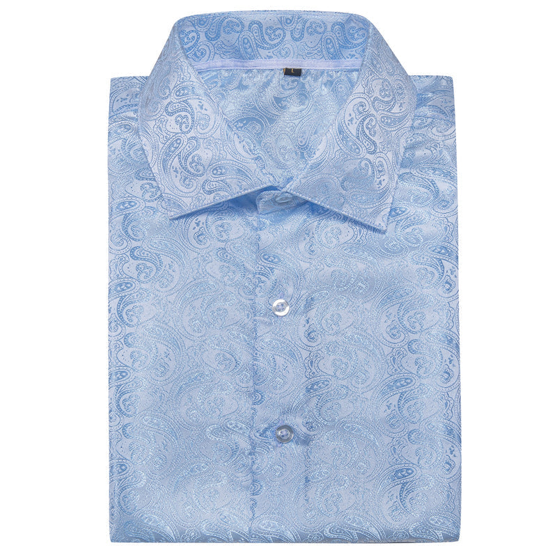Baby Blue Paisley Pattern Silk Dress Shirt shirt    - Sophisticated Gentlemen