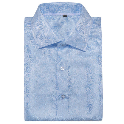 Baby Blue Paisley Pattern Silk Dress Shirt shirt    - Sophisticated Gentlemen