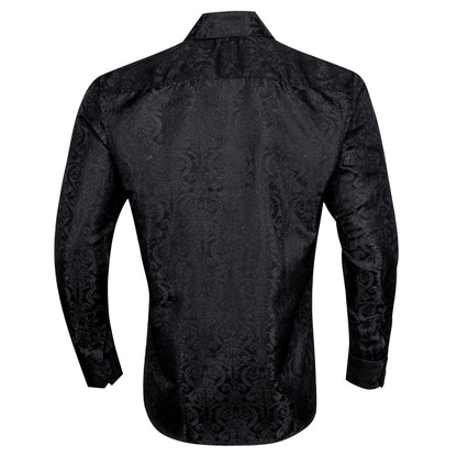 Black Floral Pattern Silk Dress Shirt shirt    - Sophisticated Gentlemen
