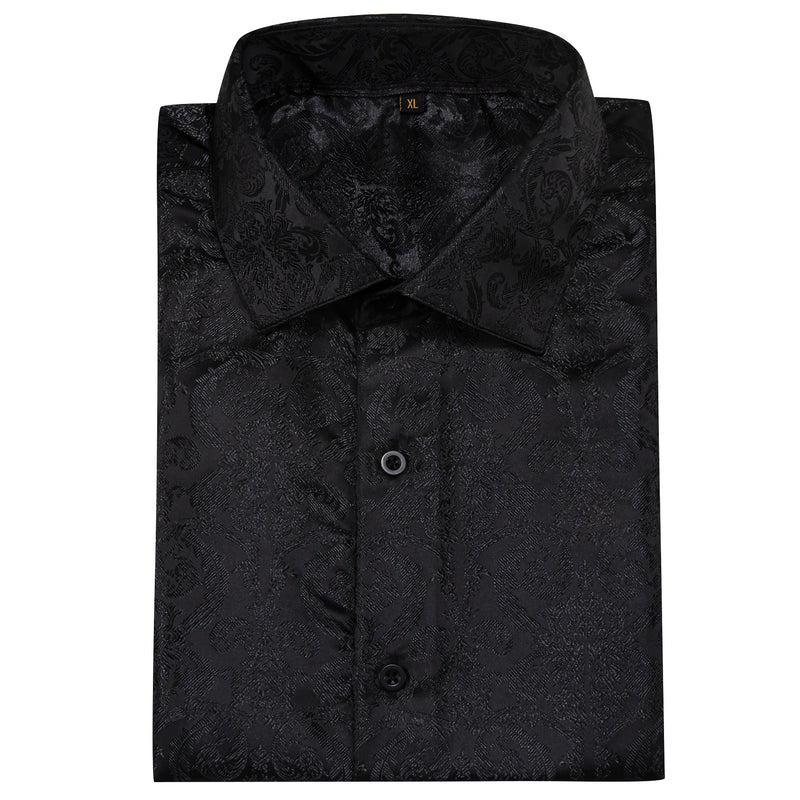 Black Floral Pattern Silk Dress Shirt shirt    - Sophisticated Gentlemen