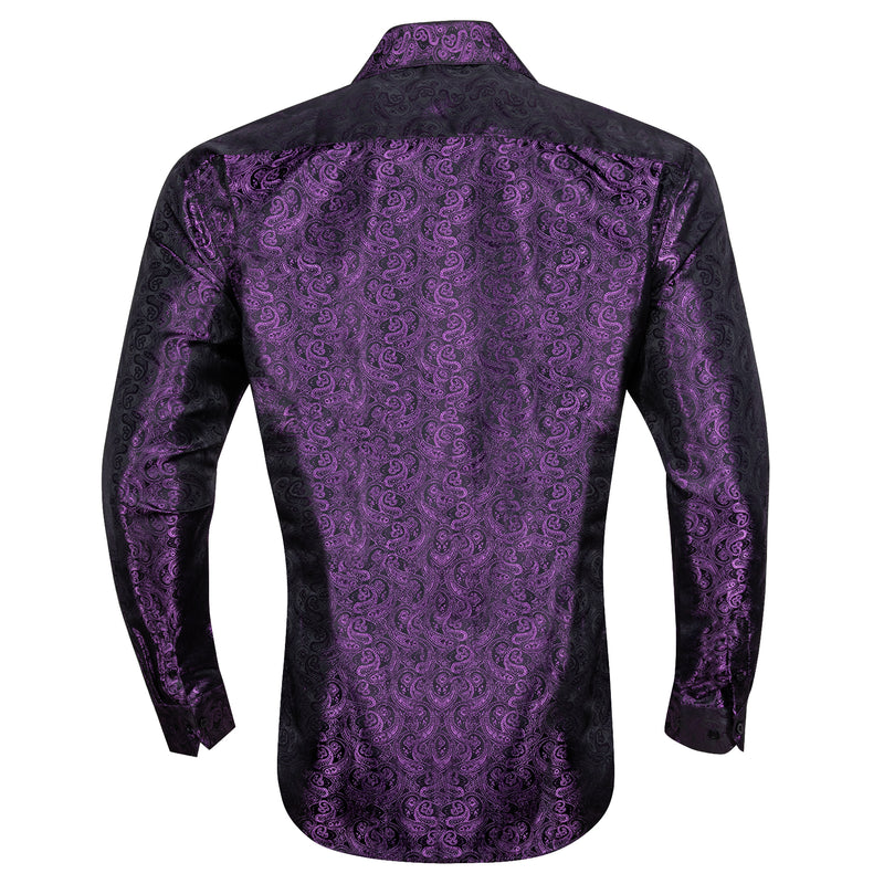Dark Purple Paisley Pattern Silk Dress Shirt shirt    - Sophisticated Gentlemen