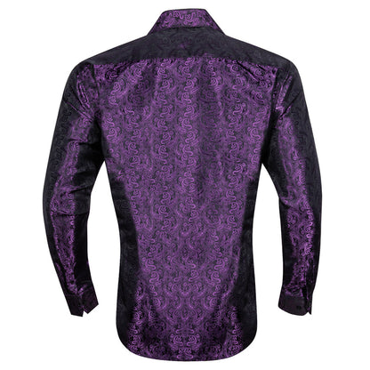 Dark Purple Paisley Pattern Silk Dress Shirt shirt    - Sophisticated Gentlemen