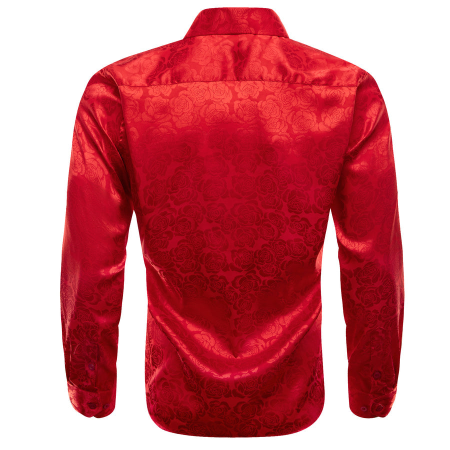Pure Red Floral Rose Silk Dress Shirt shirt    - Sophisticated Gentlemen